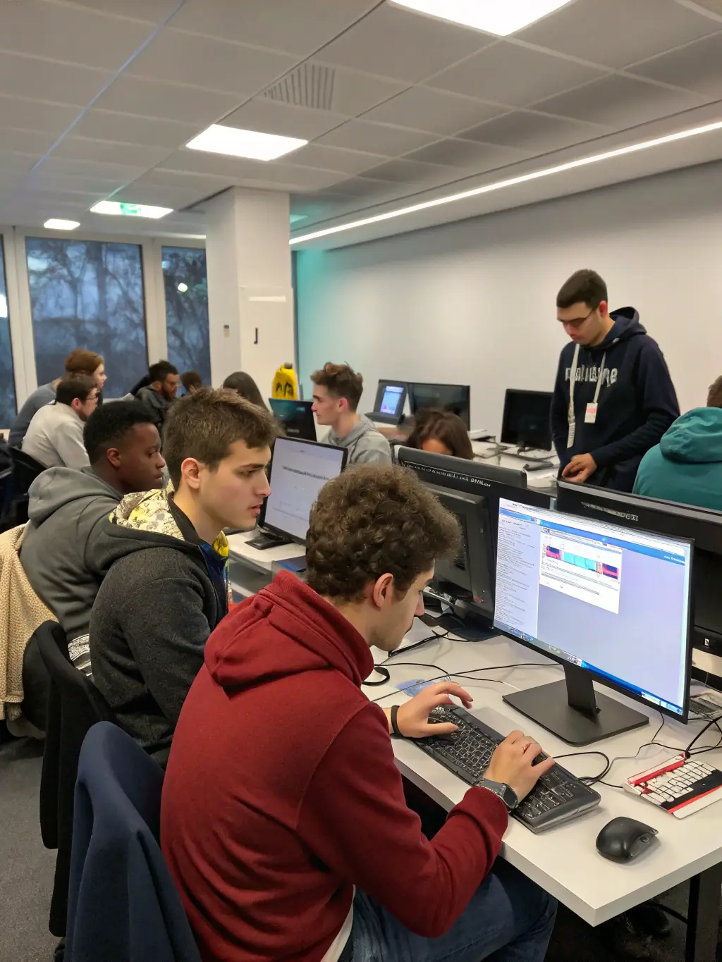 A workshop in progress at ESPRIT-LIVRE, with participants learning about digital literacy and using computers.