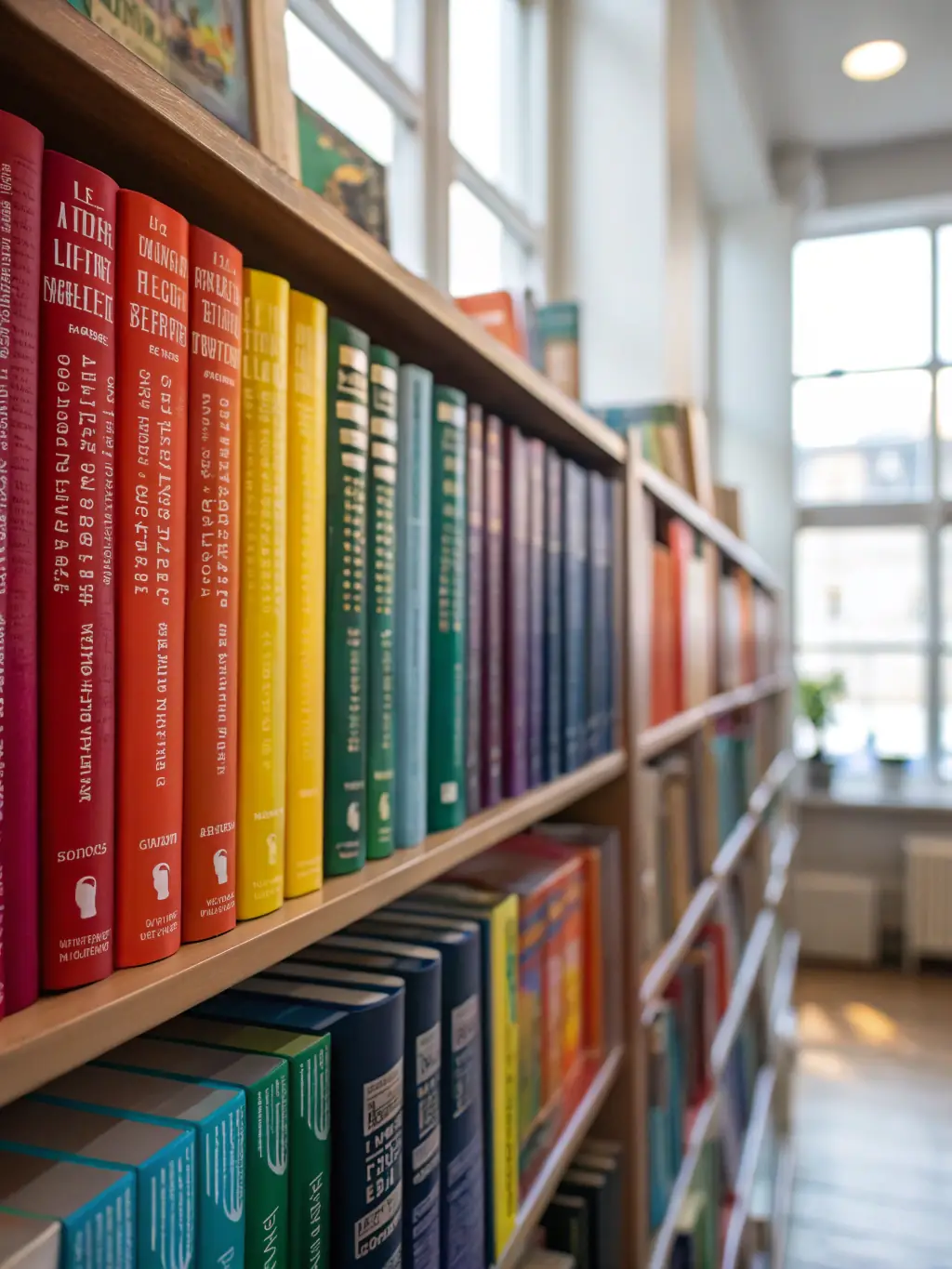 A close-up shot of a shelf filled with a variety of books, showcasing different genres and authors available at ESPRIT-LIVRE.